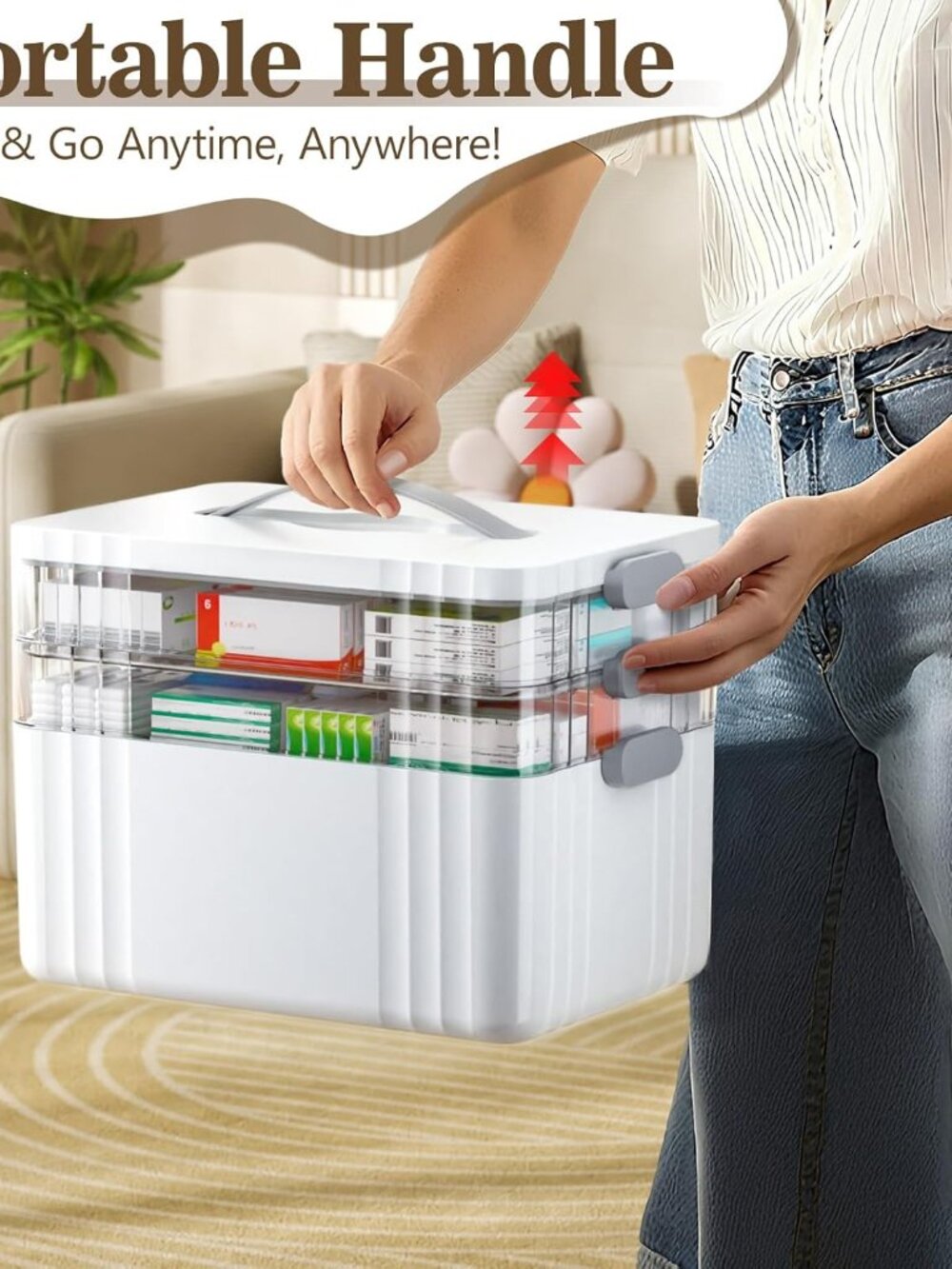 3-Tier Medicine Organizer - Portable Medicine Cabinet with Handle - Picture 6 of 7